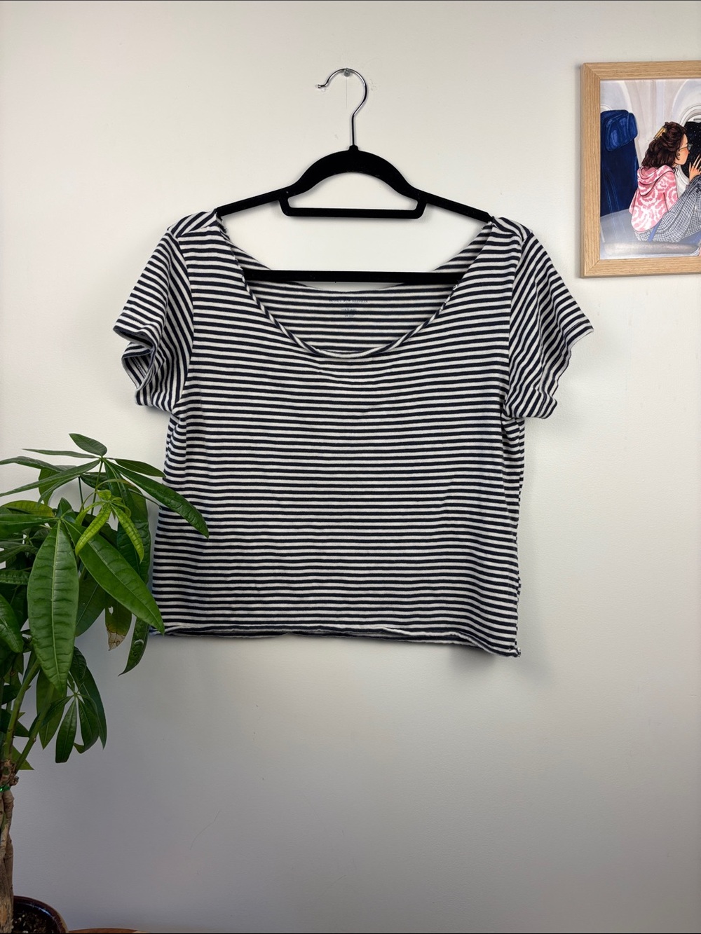 Brandy Melville Navy & White Striped Scoop Crop Top